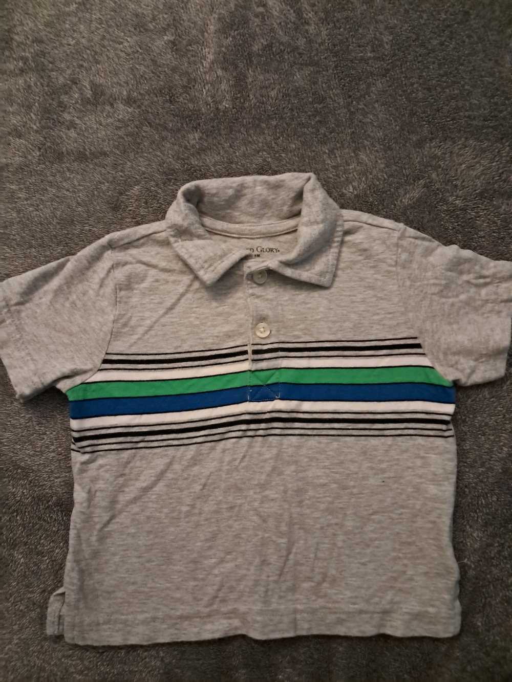 Faded Glory Gray Polo with Blue & Green Stripes